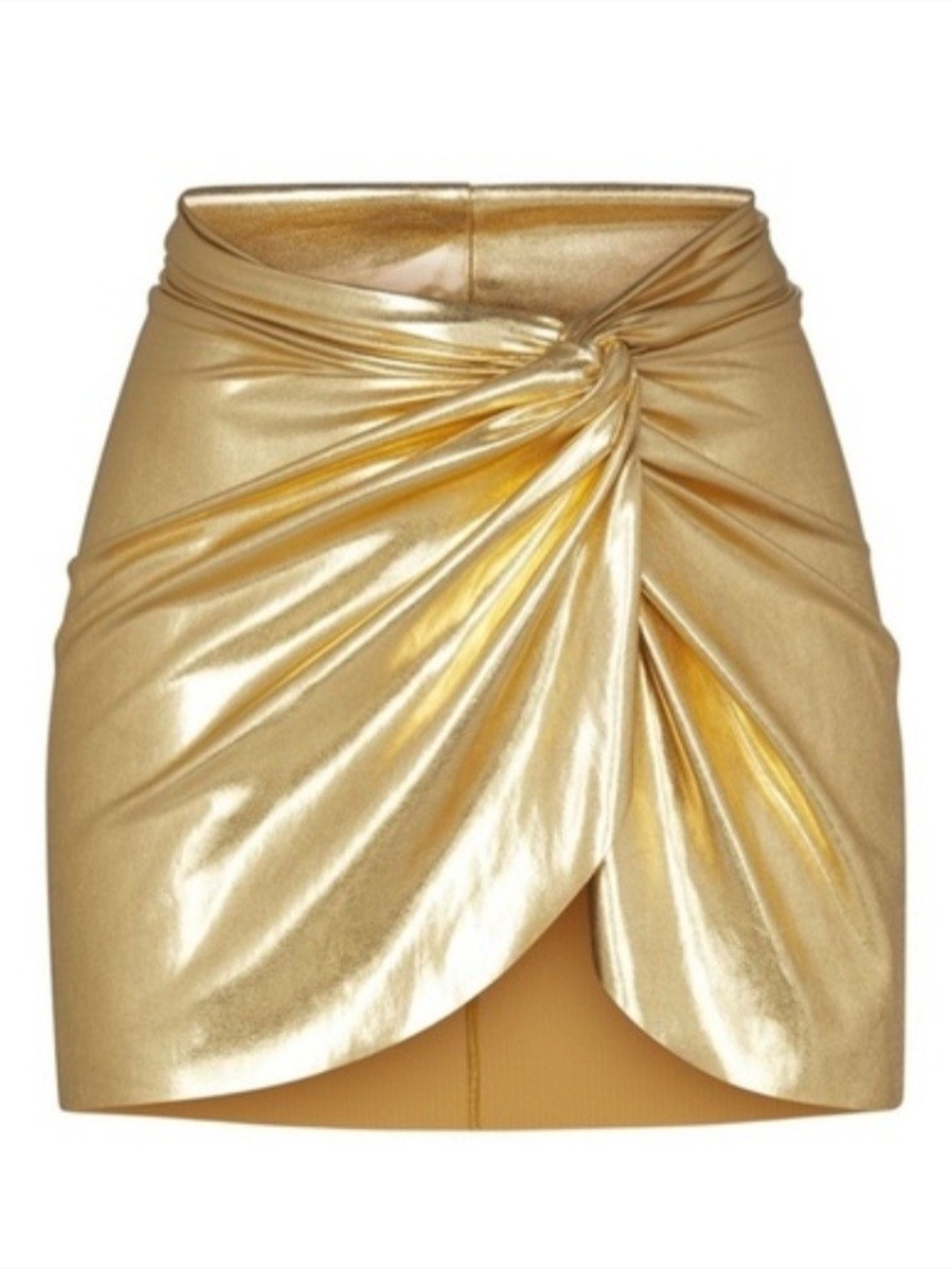 SKIMS Gold Knot-Front Metallic Swim Coverup Skirt